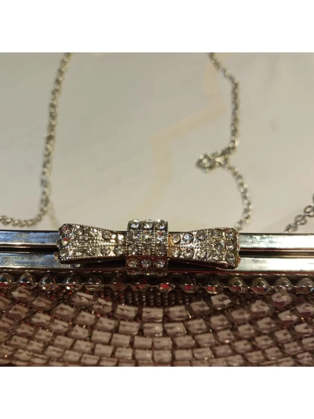 Lulu Townsend Y2K Crystal Evening Clutch Silver Rhinestone Bow Formal Bag Early